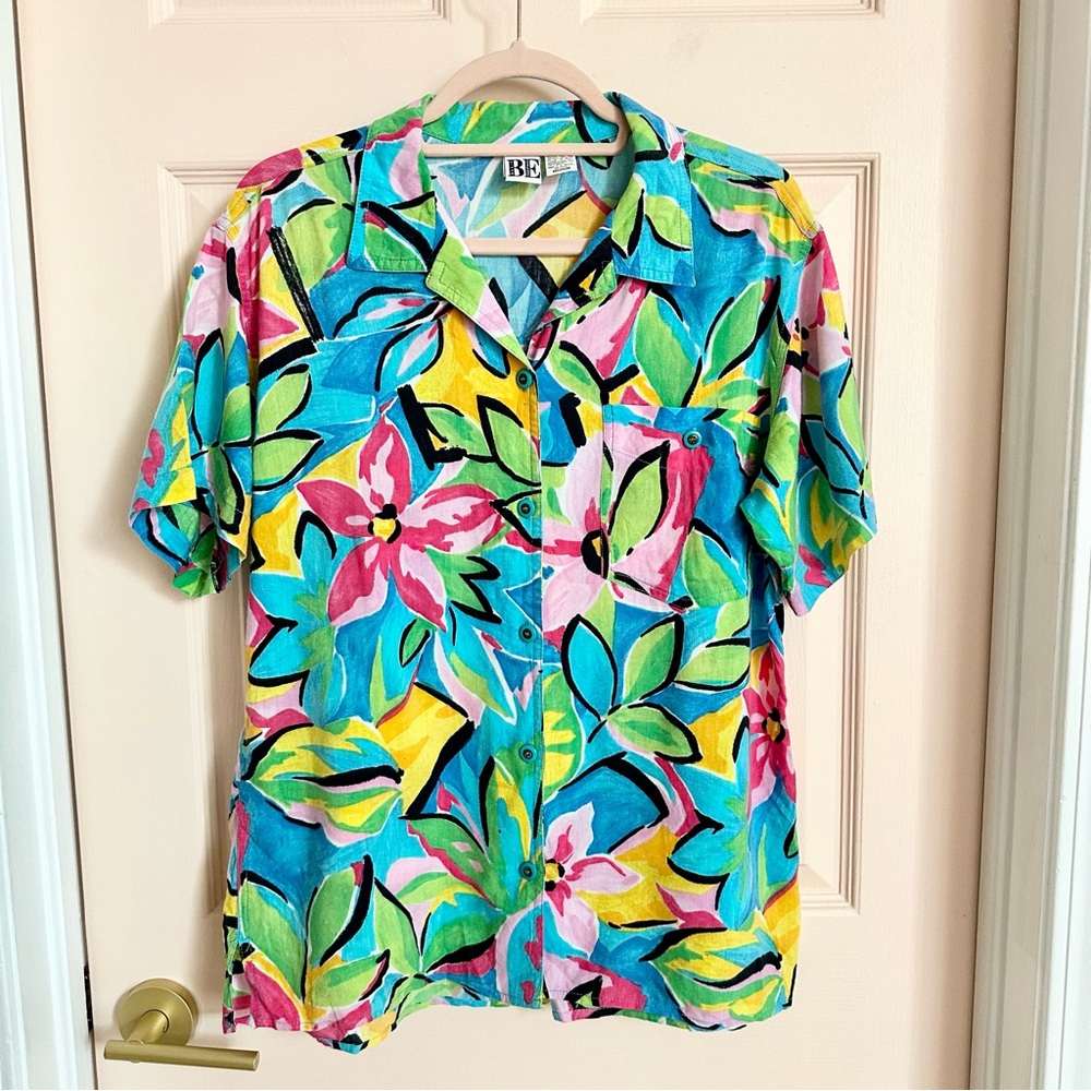 Colorful floral BE basic essentials button up - image 1